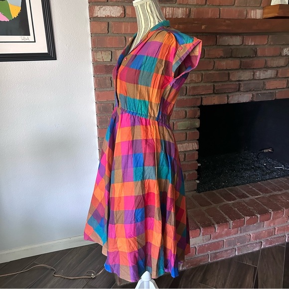 VTG Sandy & Co Rainbow Plaid Fit n’ Flare Midi Dress Sz 9 - Picture 7 of 9